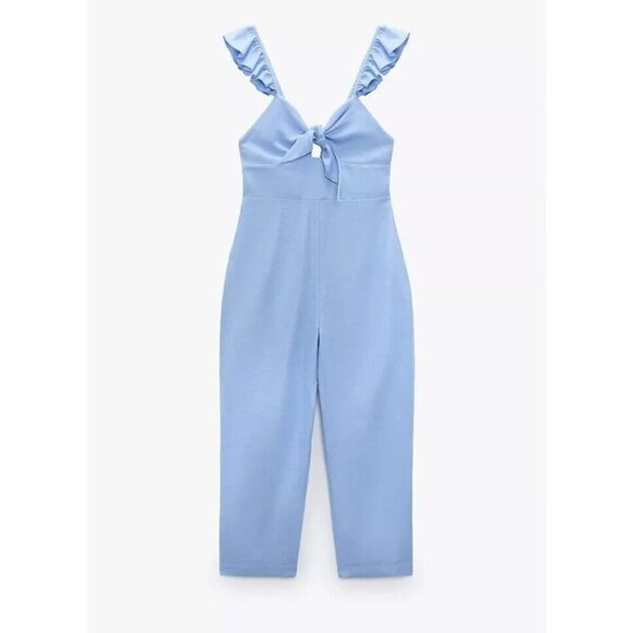 ZARA Women's Linen Blend Jumpsuit with Ruffle Trim - Size S - Picture 6 of 11